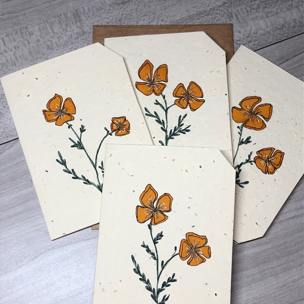4 Plantable California Poppy greeting cards, plantable stationary set - Picture 3 of 8